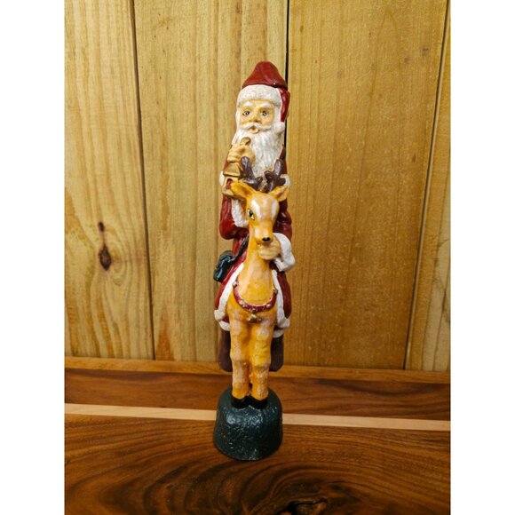Vintage Old World Santa Claus Candlestick Holder Riding Reindeer Ceramic Figurin - Picture 1 of 14